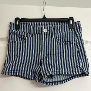 American Eagle Blue and White Striped Denim Jean Shorts